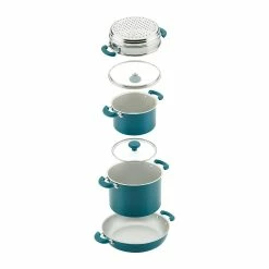 Rachael Ray 8-Piece Enameled Stacking Cookware Set | Teal Shimmer -Le Creuset sales teal9