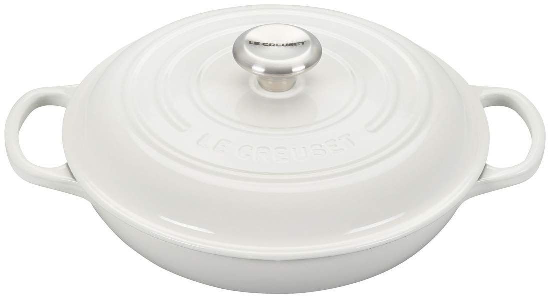 Le Creuset 2.25 Qt. Signature Enameled Cast Iron Braiser with Stainless Steel Knob | White Le Creuset 2.25 Qt. Signature Enameled Cast Iron Braiser With Stainless Steel Knob | White -Le Creuset sales white main